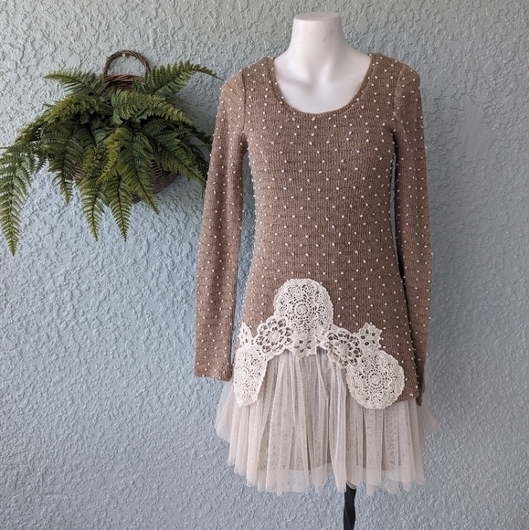 Ryu texted knot knitted dress peekaboo tule‎ size sm - Picture 6 of 8